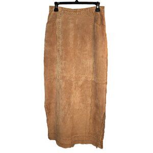 Vintage Suede Leather Long Skirt Sáo Paulo Pockets Western Cowgirl Size 6 Brown